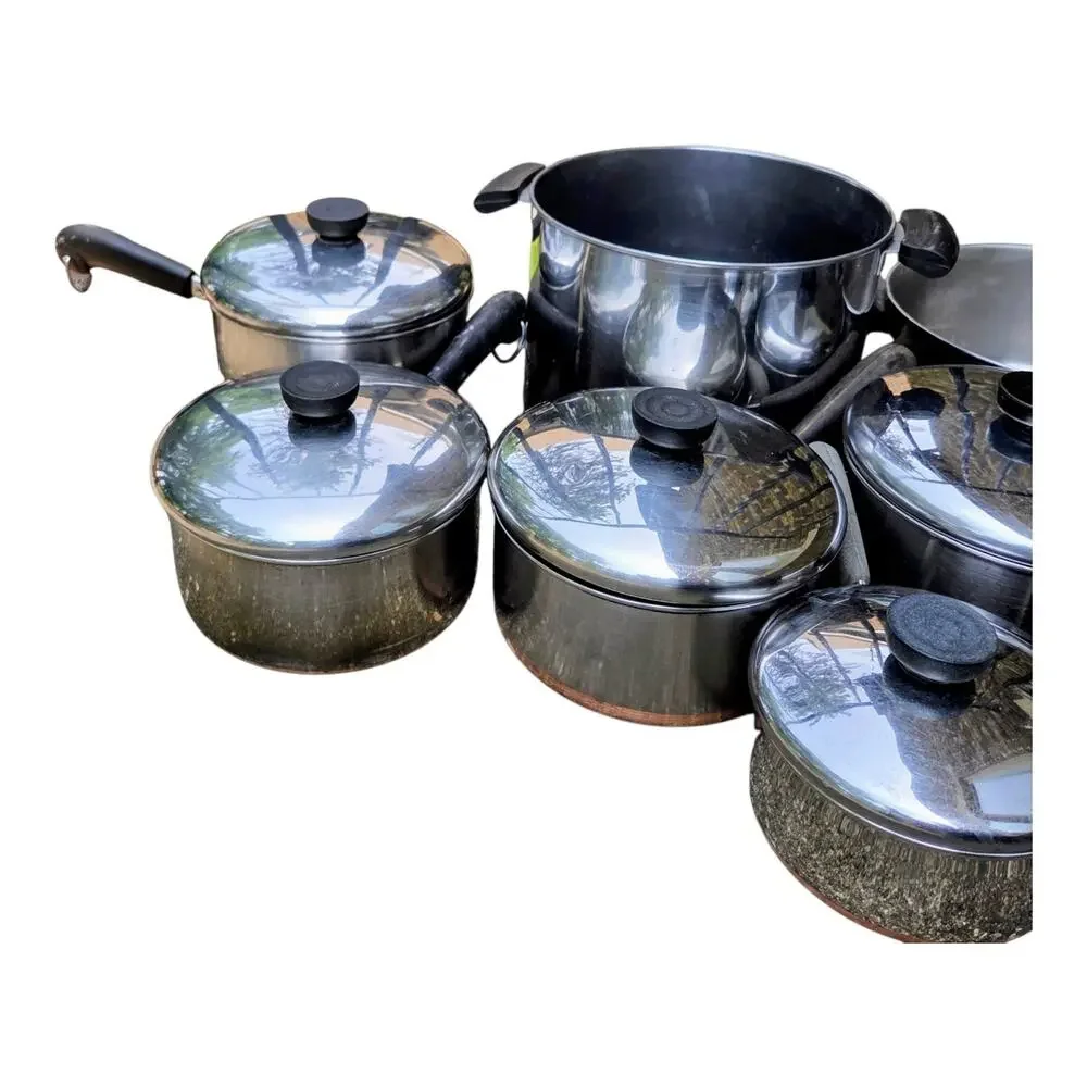 Revere Ware Vintage Copper Bottom Pots And Pans 16 Piece Stainless Cookware Lot